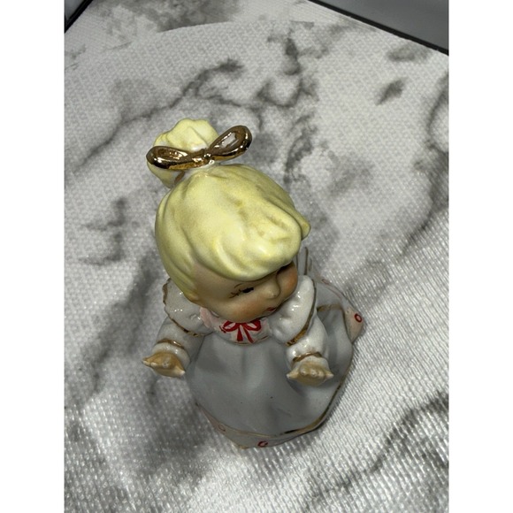 vintage Lefton Shopper Girl Figurine Blonde White Dress Japan - Picture 9 of 10